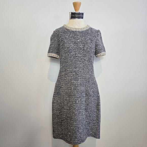 Amina Rubinacci Black/Cream Knit Sequin Trim Short Sleeve Shift Dress Sz 42 - Picture 1 of 12